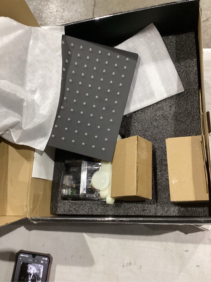 Condition photo showing New/Like New for Black Shower System, Shower Faucet Set Bathroom Square Rain Shower Head and Handle Set, Wall Mounted Shower Fixtures With Shower Valve and Trim Kit 10 inch Matte Black Matte Black 10 Inch Wall Mount