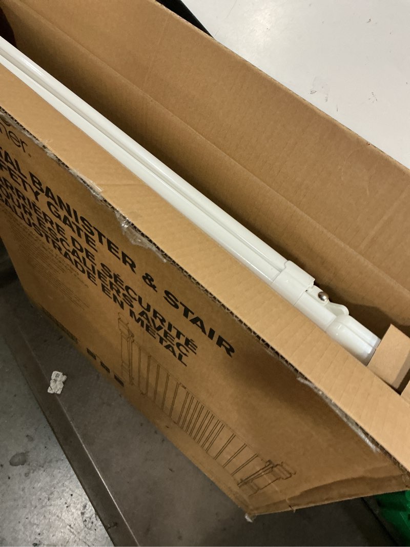 Condition photo showing Good Condition for ingenuity the stairway+ 46w series, 32"-48" wide, 32.5" tall, baby gate for stairs, dog gate indoor with door for banister to banister installation - white metal