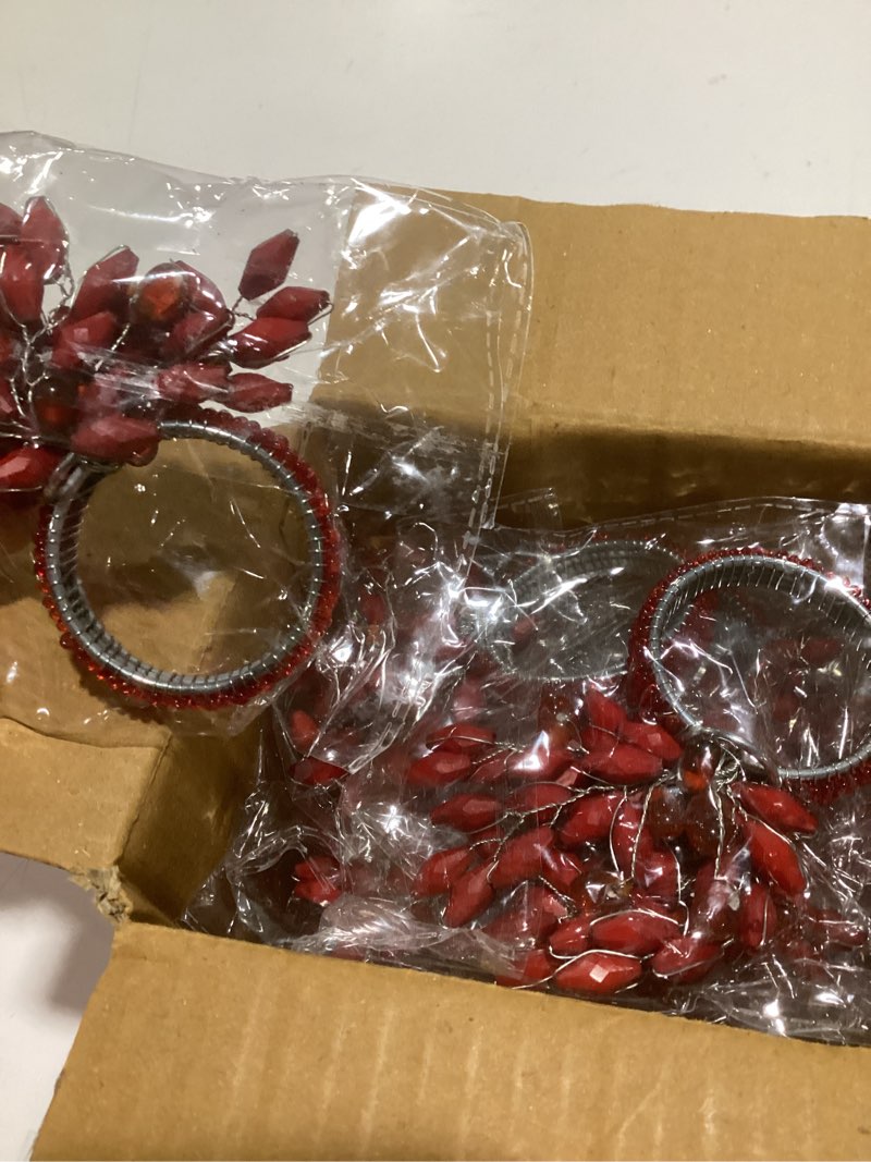 Condition photo showing Good Condition for Napkin Rings Set of 12 for Dining Table Decoration Parties Everyday Metal Napkin Holder Leaf Red (Pack of 12)