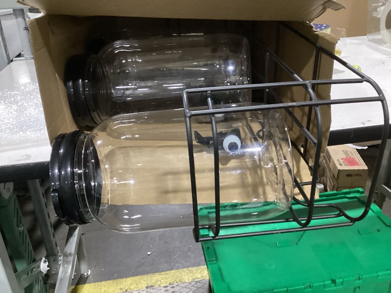 Condition photo showing Good Condition for Tanlade 3 Pcs Plastic Drink Dispenser with Stand Beverage Dispenser with Sturdy Metal Base Juice Dispensers for Parties Lemonade Jar Spigot for Weddings Countertop, Each 1 Gallon(Black)