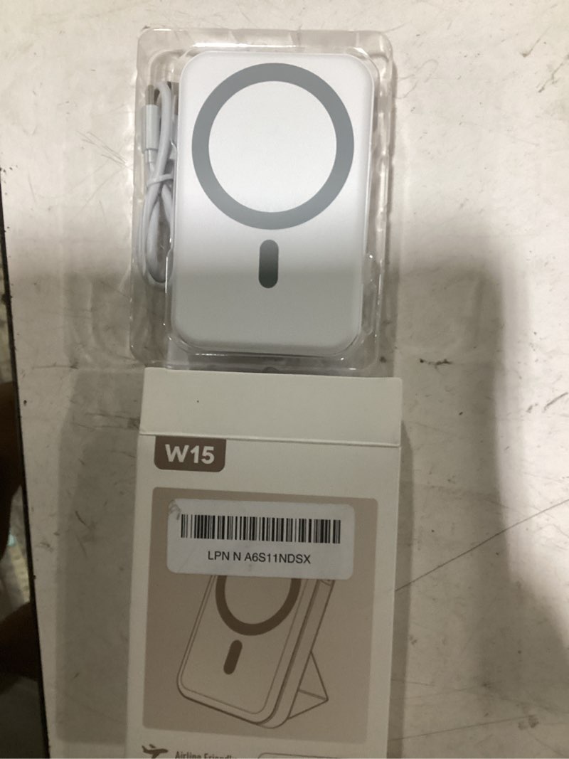 Condition photo showing As Is for for magsafe power bank, 10000mah wireless portable charger with foldable stand, 20w pd fast charging, travel essential for magsafe battery pack, compatible with iphone 17/16/15/14 series matte black