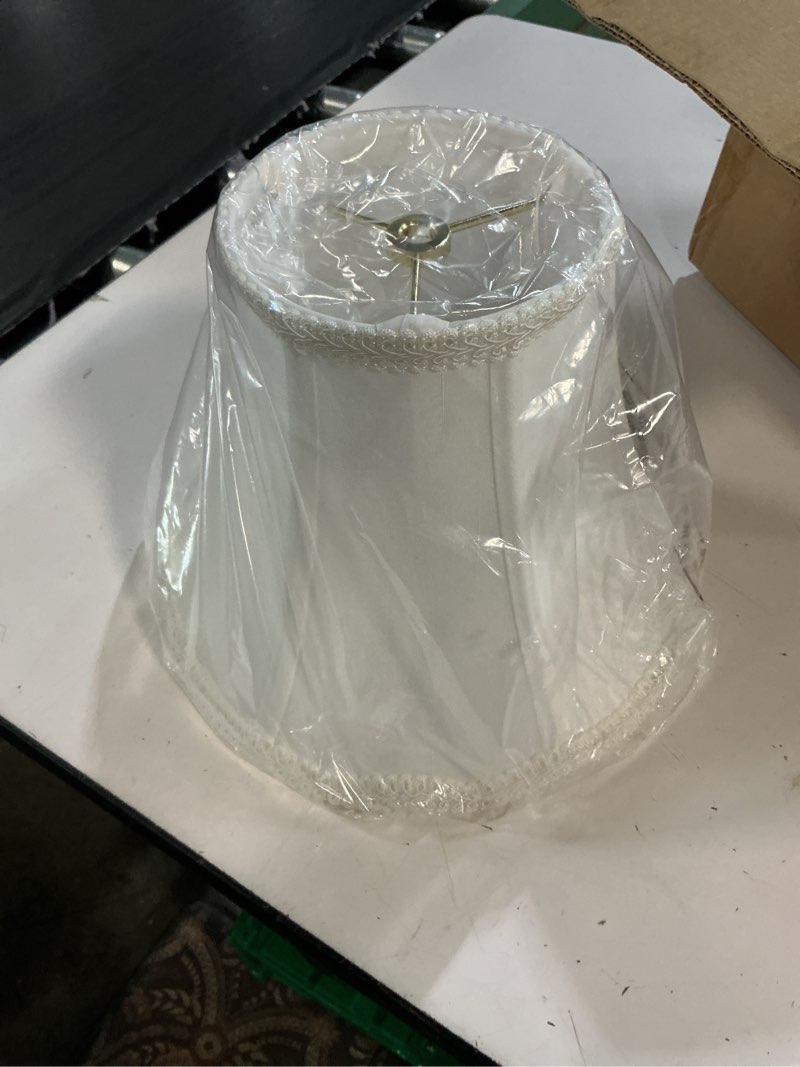 Condition photo showing New/Like New for white bell scalloped lamp shade 5'' top x 10'' bottom x 8.3'' slant height x 8'' vertical height imperial lampshade replacement, brass spider