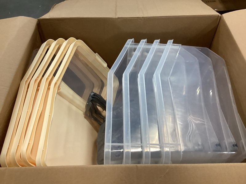 Condition photo showing Good Condition for Sunnyray 4 Pcs Rice Storage Containers Bulk Flour Sugar Container Wheels Measuring Cups Set Cream Yellow Lid Airtight Pet Dog Cat Birds Food Bin Grain Cereal Organizer Box for Dry Baking(22 lb)