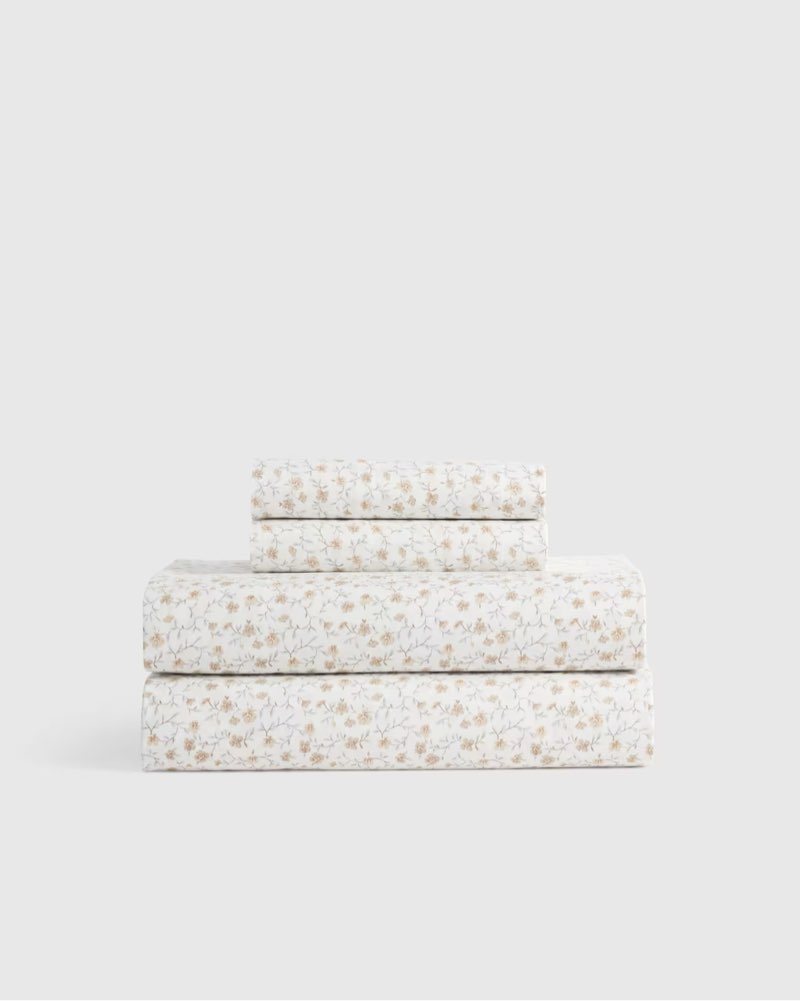 organic crisp percale floral sheet set queen size toffee floral
