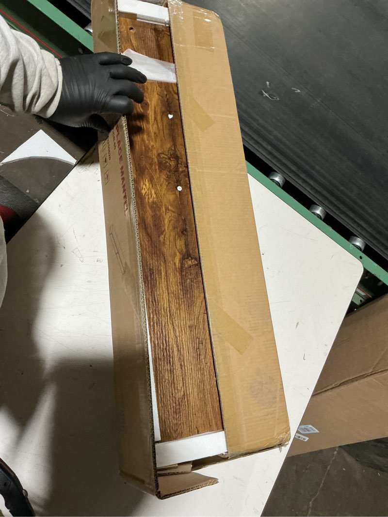 Condition photo showing Good Condition for 60inch Fireplace Mantel Shelf with Hidden Storage – MDF Wood Wall-Mounted Shelf, Farmhouse Floating Mantel for Fireplace or Living Room, DIY Assembly Required,Brown (60Lx8Dx7H)