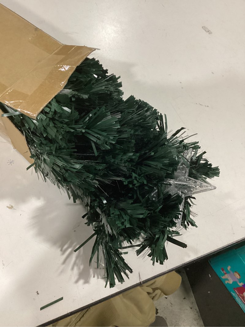 Condition photo showing Good Condition for 3ft Green Fiber Optic Christmas Tree,Pre-Lit Artificial Mini Christmas Tree, Tabletop Small Xmas Tree with Stars Holiday Home Decorations
