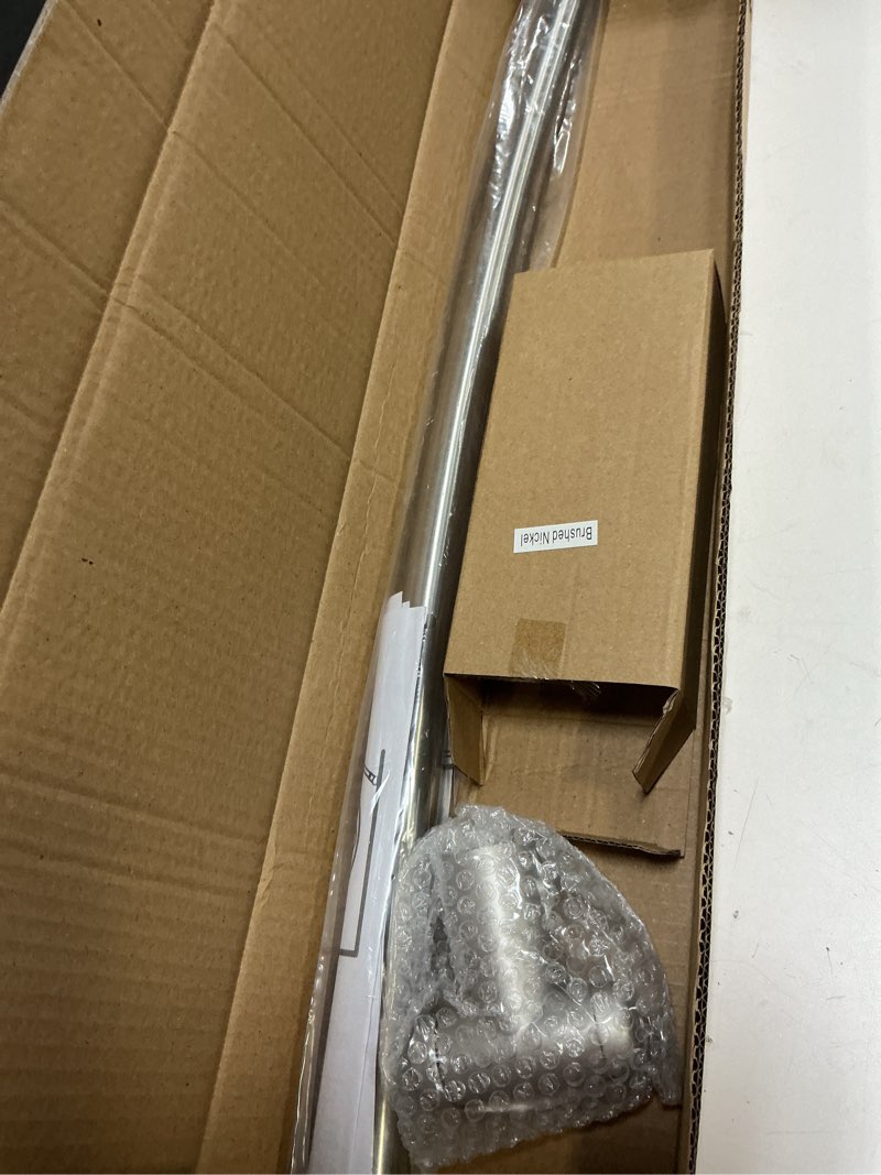 Condition photo showing As Is for Adjustable 30-45 inches Curved Shower Curtain Rod, Premium Stainless Steel Rustproof Shower Rod for Bathroom, Need to Drill, Nickel Nickel 30-45 inches