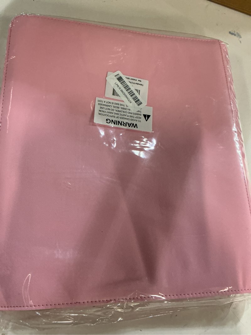 Condition photo showing New/Like New for premium zip card binder 12 pocket, fabmaker 912 pockets trading card binder, pu zipper card collection album, sturdy side-loading card book holder for game & sports cards, pink 12 pocket - 15" x 13.6" pink