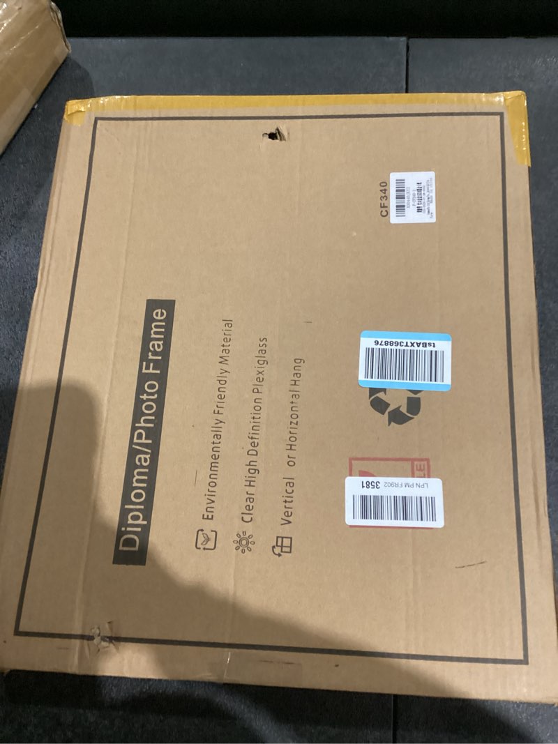 Condition photo showing New/Like New for GraduatePro 11x14 Diploma Frame with Black over Gold Mat or Display 15x18 Certificate without Mat, Solid Wood & UV Protection Acrylic, Cherry Finish with Gold Trim 15x18 or 11x14 Black Gold Mat