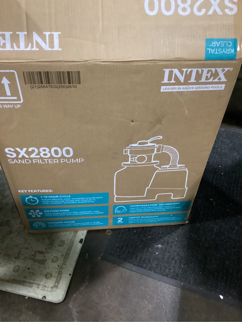 Condition photo showing As Is for 28 gallon  intex sand filter pump sx2800