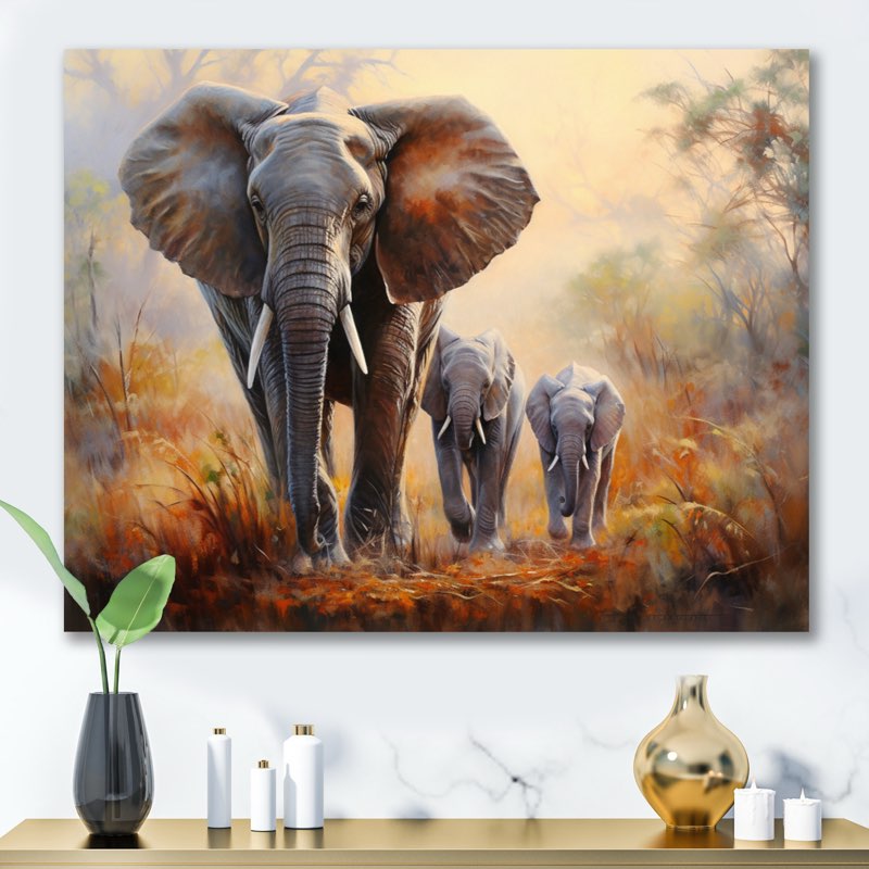 Elephant Family Guardianship - Print on Canvas Format: Wrapped Canvas, Size: 30" H x 40" W x 1.5" D