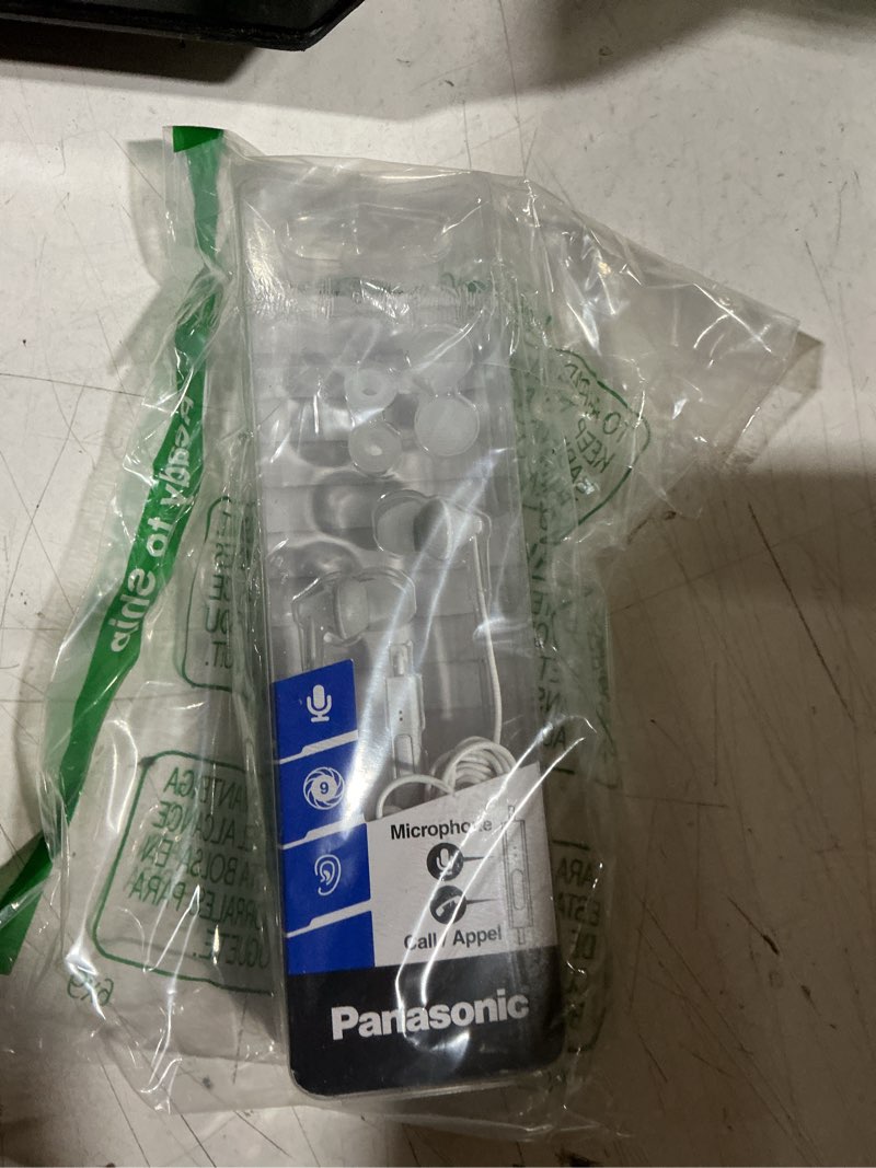 Condition photo showing As Is for panasonic ergofit wired earbuds with microphone, 3.5mm jack wired headphones with mic and call controller, ergonomic custom-fit earpieces (s/m/l), for phones and laptops - rp-tcm125-w (white) white with mic