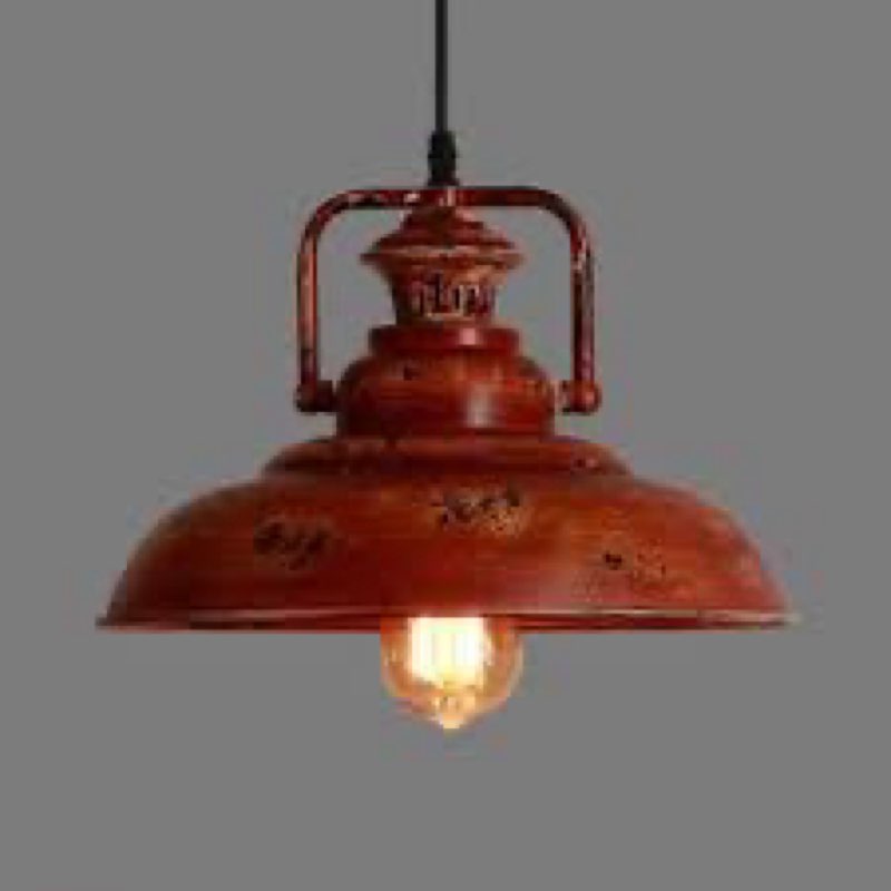 GILGGAK Farmhouse Pendant Light, 12 in Retro Bronze Round Metal Shade, Rustic Industrial Hand Painte