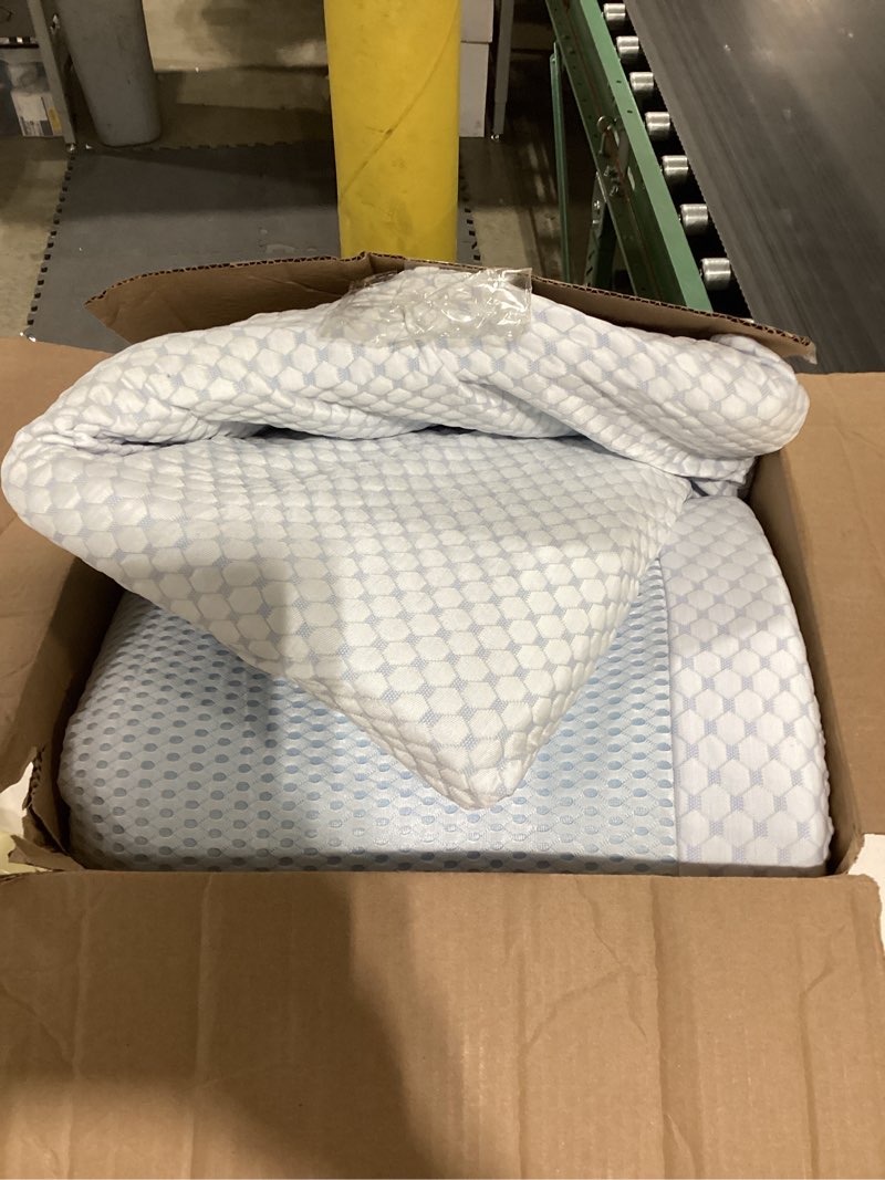 Condition photo showing As Is for SINWEEK 2 Inch Twin Cooling Memory Foam Mattress Topper for Pressure Relief, Thick Bed Mattress Pad with Cooling Soft Cover and Adjustable Straps, CertiPUR-US Certified Twin 2 inch