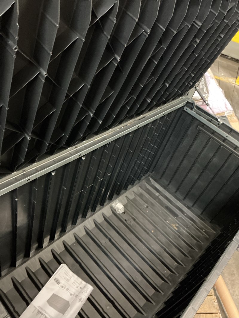 Condition photo showing As Is for keter 170 gal. resin deck box large indoor/outdoor storage