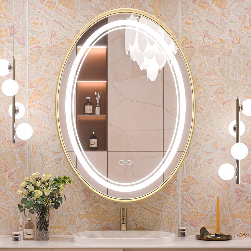  Vinia Oval LED Lighted Bathroom Vanity Mirror Dimmable and Anti-