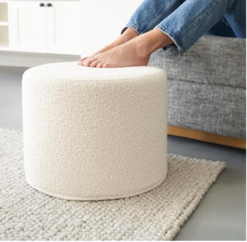 White boucle round ottoman stool