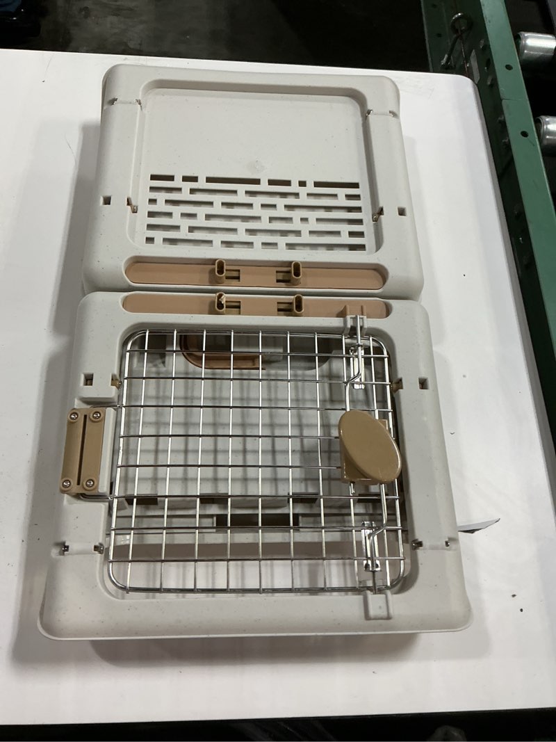 Condition photo showing As Is for sportpet designs collapsible x-small pet travel carrier (tan), hard-sided kennel for small dogs, puppies, cats, kittens, animals up to 20lbs, washable home & outdoor pet crate, 19.6"l x 13.5"w x 12"h 19" x-small (tan)