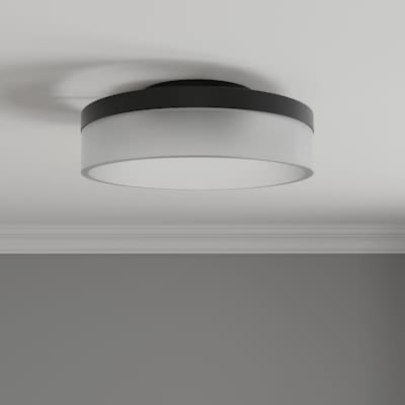 Origin 21 Lynnpark 11.95-in Matte Black Indoor 1 -Light LED Flush Mount Light with Frosted Glass
