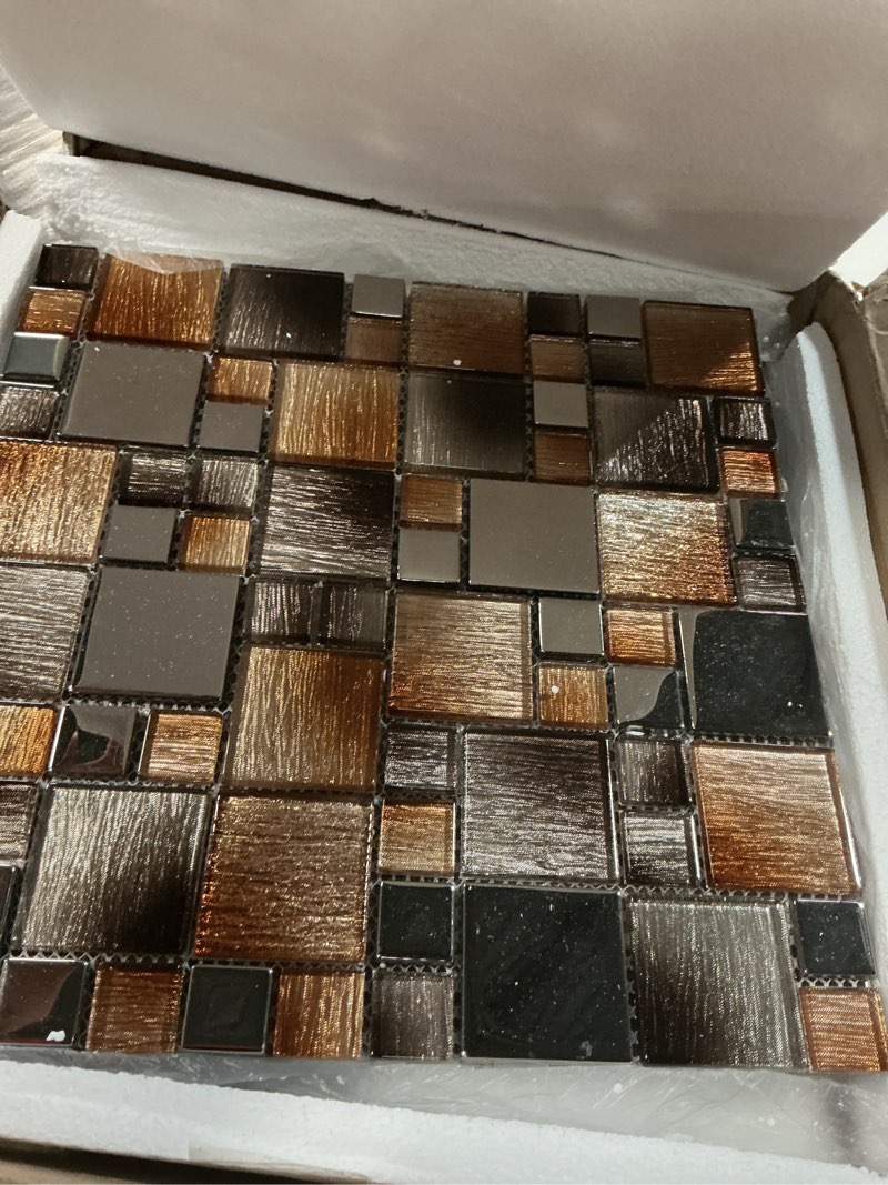 Condition photo showing Good Condition for glass mosaic tile backsplash dazzling blue white 12 inch | kitchen backsplash bathroom and shower (5-pack, 5 sq.ft.) 12 x 12 x 0.2 inch marble blue
