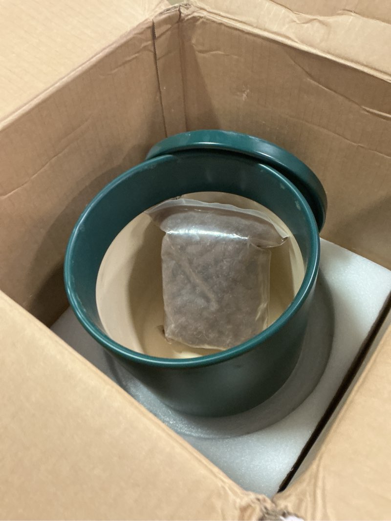 Condition photo showing As Is for (Incomplete). D'vine Dev 8 Inch & 10 Inch Ceramic Planter Pot for Plants with Drainage Hole and Saucer, Large Plant Pots Set, Teal, 94-G-L-9 Large Teal