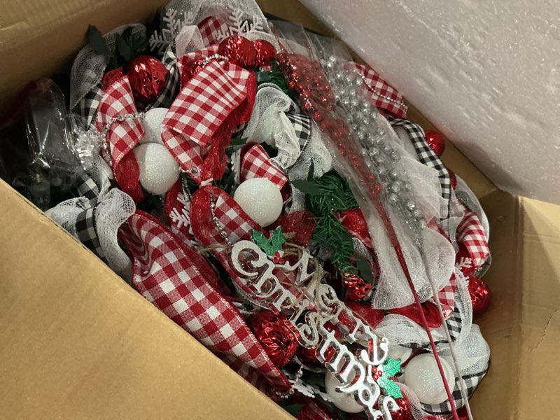 Condition photo showing As Is for Livole 6FT Predecorated Pop Up Christmas Tree with 200 LED Lights Remote Control, Easy Collapsible Artificial Christmas Tree with Full Ornaments, Indoor Xmas Tree for Holiday Party Green