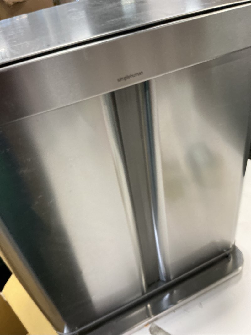 Condition photo showing Good Condition for simplehuman 58 Liter / 15.3 Gallon Rectangular Hands-Free Dual Compartment Recycling Kitchen Step Trash Can with Soft-Close Lid, Brushed Stainless Steel Stainless Steel Lid 58 Liter Recycler