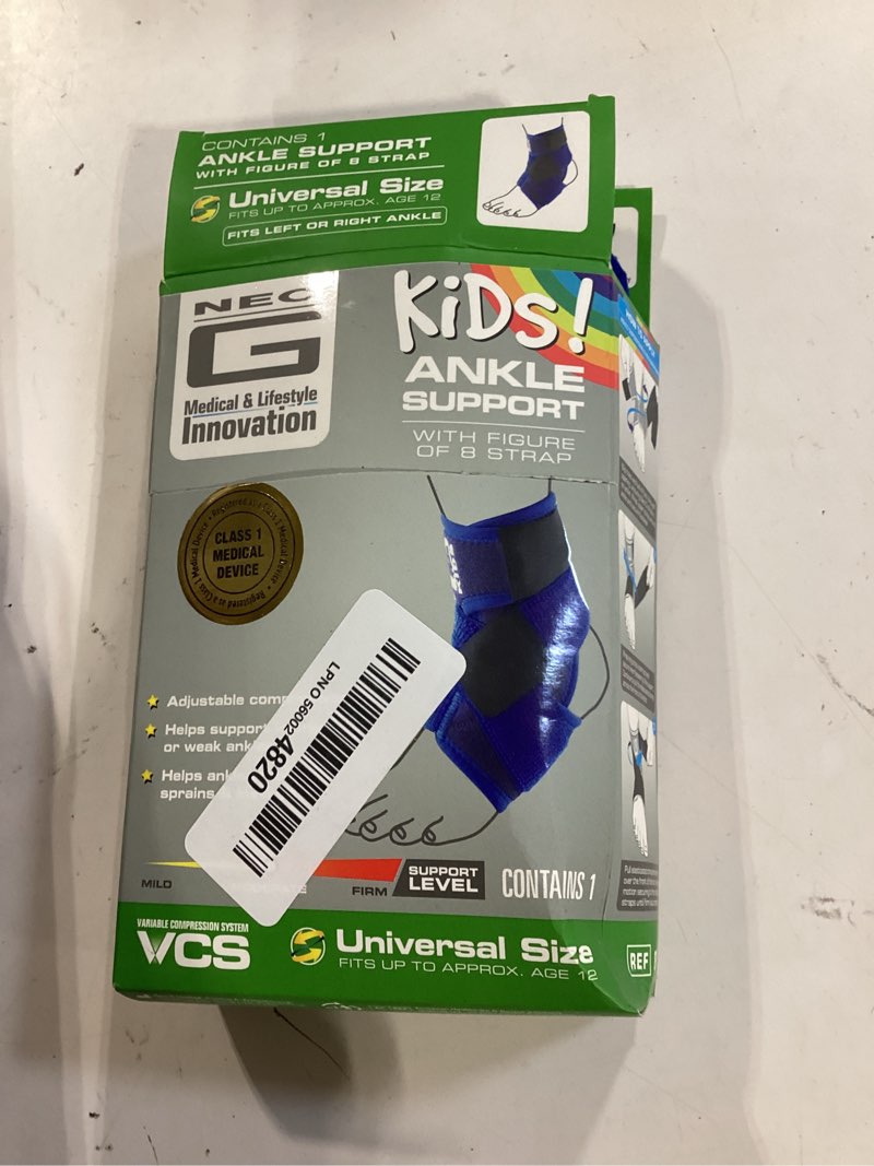 Condition photo showing As Is for neo-g ankle brace for kids - support for juvenile arthritis, joint pain, ankle injuries from gymnastics, basketball, volleyball - adjustable compression - class 1 medical device - one size – blue