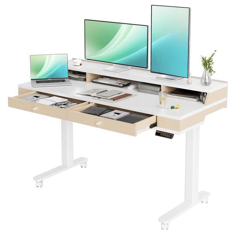 claiks standing desk with drawers, stand up electric standing desk adjustable height with storage sh