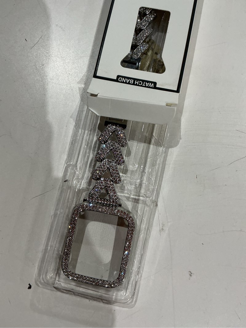 Condition photo showing Good Condition for rhinestones encrusted metal bracelet and case, compatible with apple watch bands 38mm-49mm (series 11/10/1/se/ultra 2)- bling gold women's jewelry strap, luxury iwatch bracelet with screen protector silver 44mm(series 6/5/4/se)
