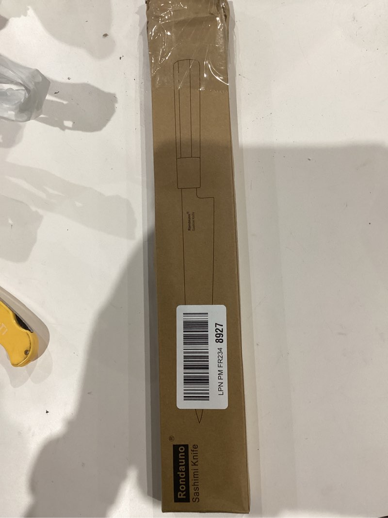 Condition photo showing As Is for Rondauno Sashimi Knife Yanagiba Sushi Knife 10 inch Japanese High Carbon Stainless Steel for Precision Fish Slicing and Filleting with Ergonomic Wooden Handle