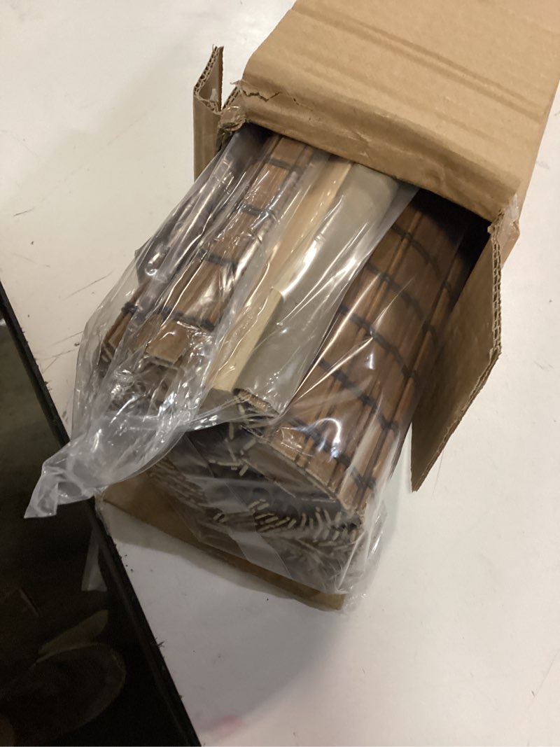 Condition photo showing Good Condition for LazBlinds Cordless Blackout Bamboo Roman Shades, Room Darkening Blinds for Interior Windows, Thermal Insulated Roll Up Bamboo Blinds for Home & Patio, 22" W x 64" H, Penang Teak Blackout - Penang Teak 22" W x 64" H