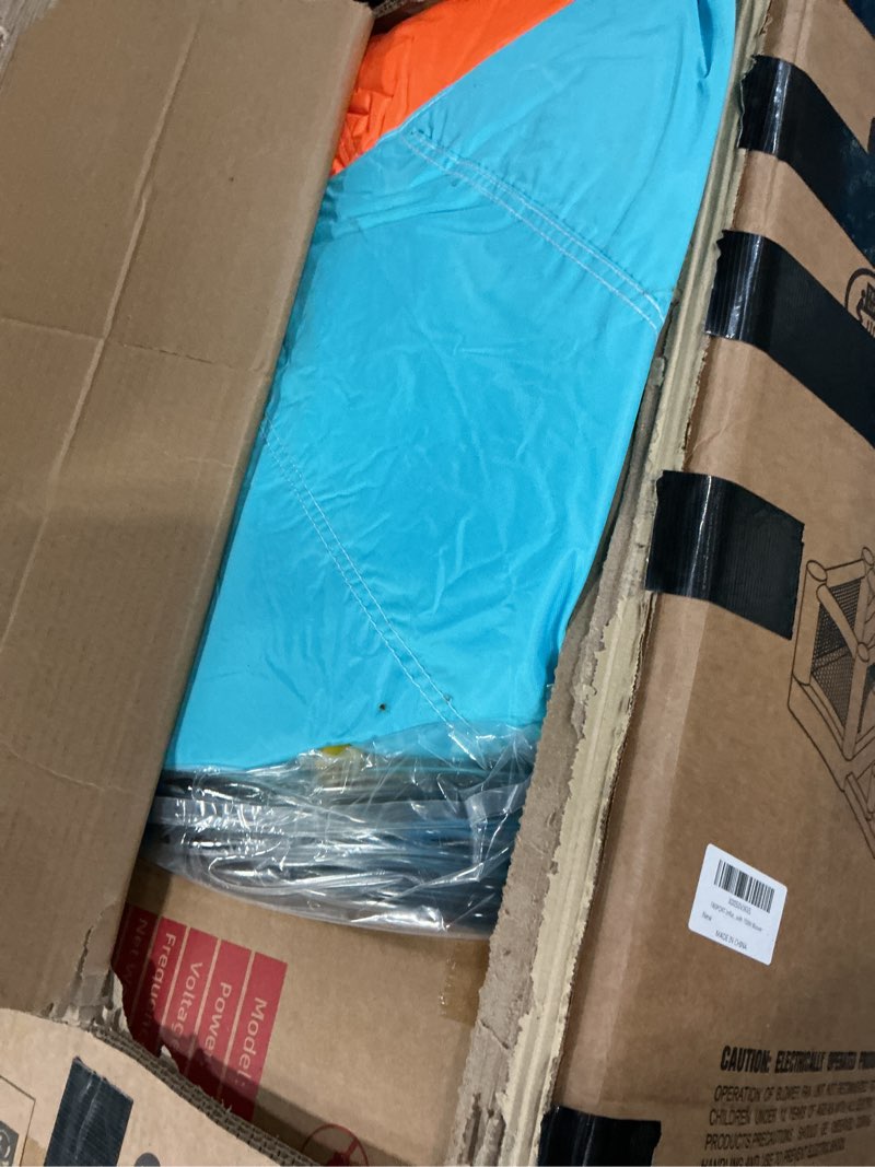 Condition photo showing As Is for fbsport inflatable water slide bounce house, double water slides bounce house for kids 3-12, 11 in 1 water park bouncy castle for backyard outdoor with 750w blower, pool, climbing wall, rainbow door