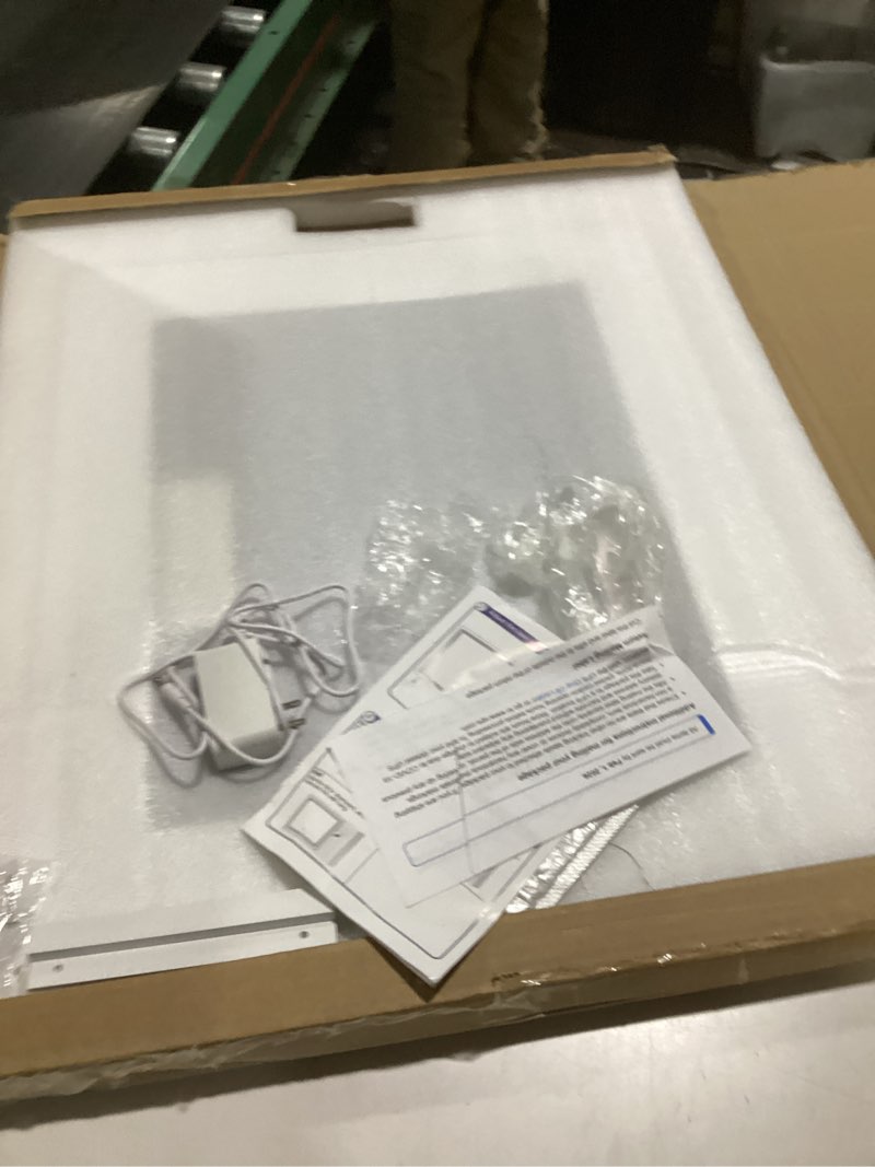 Condition photo showing As Is for 22x20 Inch Lighted Vanity Mirror, 3-Mode Touch Dimming LED Lighting, Large Makeup Mirror for Dressing Room, Tabletop or Wall-Mounted, White White 22"L x 20"W