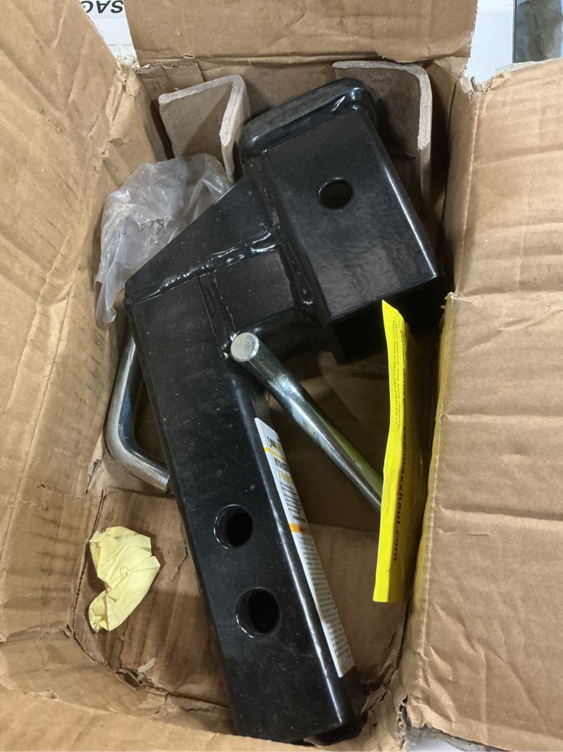 Condition photo showing New/Like New for maxxhaul trailer hitch riser for 2" receivers, 4" rise or drop solid?steel shank with dual pin holes, 500 lb tongue weight, powder?coated finish, includes two hitch pins, 11.4" x 6.7" x 3" (50908)