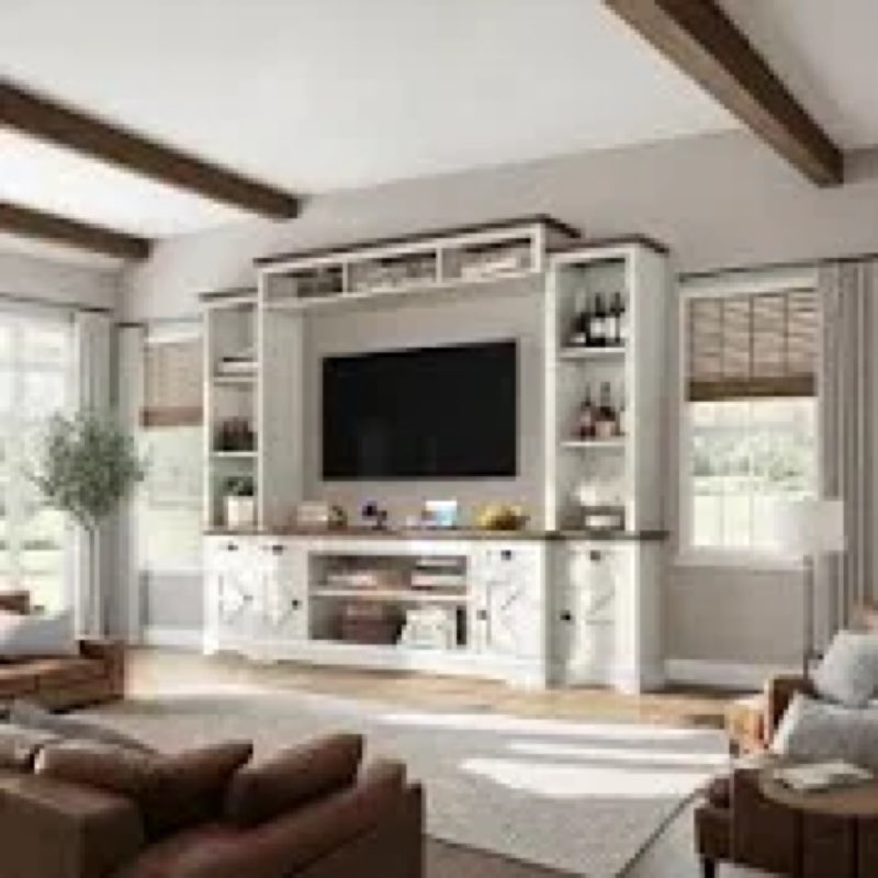 Farmhouse 98\" Wall Unit Tv Stand,white incomplete missing box 2