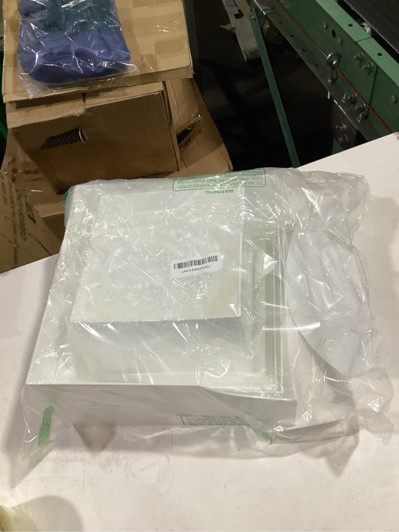 Condition photo showing As Is for leinuosen 7 pcs large buffet risers set 6" to 12" acrylic display box catering dessert table riser food display decorative stand with hollow bottom for catering supplies(white, square) white 6" to 12" square