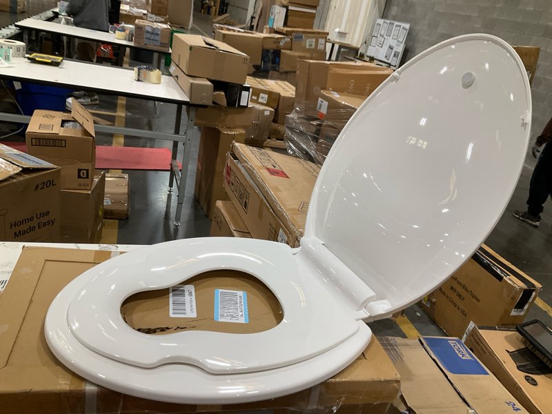 Condition photo showing Good Condition for Mayfair NextStep2 Toilet Seat with Built-In Potty Training Seat, Slow-Close, Removable that will Never Loosen, Elongated, White Elongated (1-Pack) 1-Pack