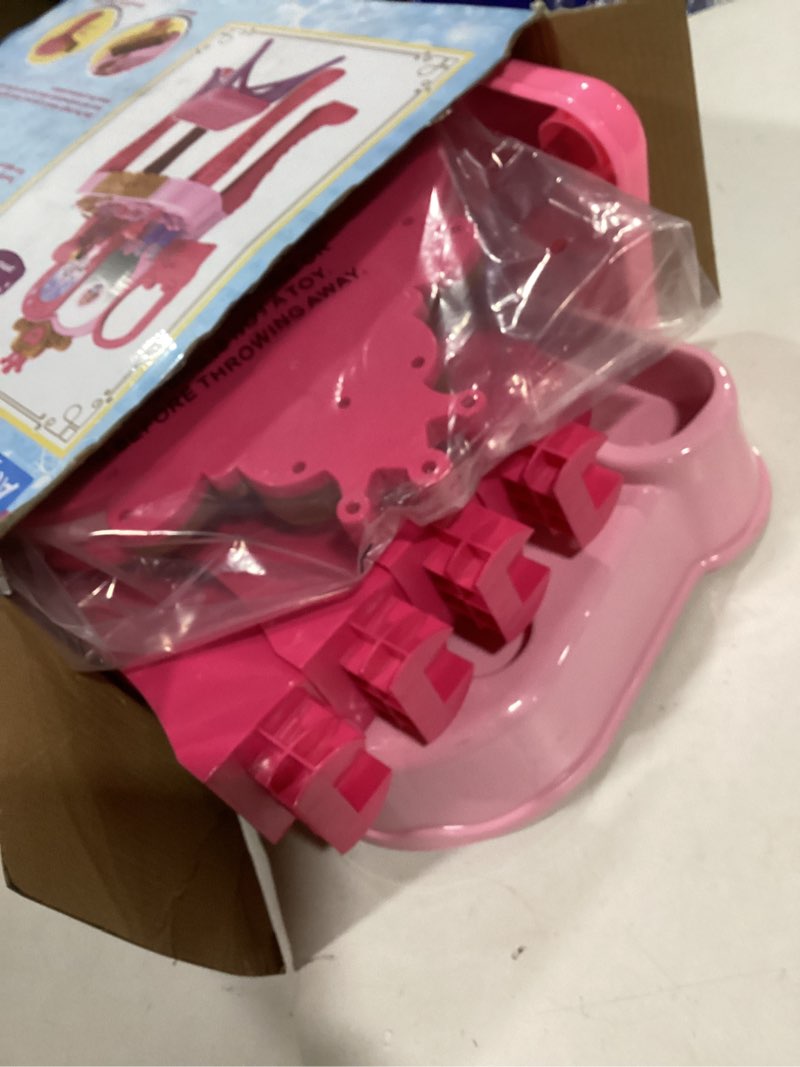 Condition photo showing Good Condition for Toddler Vanity Magic Makeup Set Table and Chair Girl Toy Automatically Mirror with Music Light Pink Toys for 3 4 5 Year Old Girls Hair Salon Pretend Play Princess Dress Up Playset Gift Toddler 3-5 Makeup Table