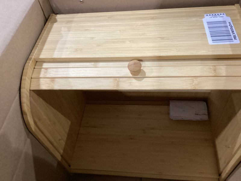 Condition photo showing Good Condition for bread box for kitchen countertop, double layer bamboo bread storage container for homemade bread, roll top bread box with 3 adjustable height for kitchen counter, natural breadbox organizer