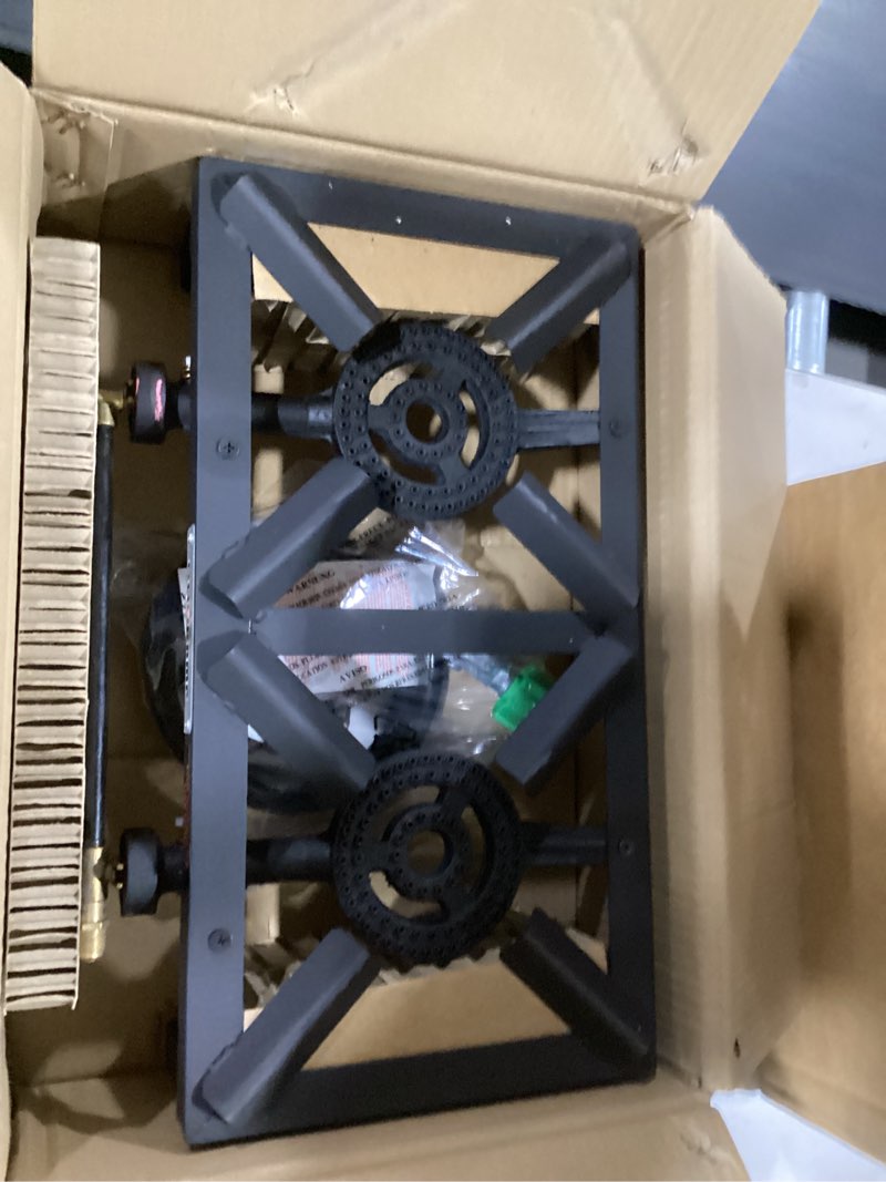 Condition photo showing Good Condition for cookamp propane double burner angle iron camp stove with csa listed regulator and 4ft hose (sa2200)
