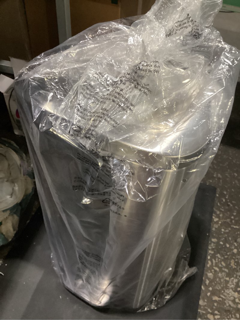 Condition photo showing New/Like New for amazon basics medium trash can, 7.9 gallon (30l), smudge resistant rectangular bin with soft-close lid, step foot pedal, removable inner bucket, brushed stainless steel, satin nickel finish satin nickel middle, 30l/7.9 gal