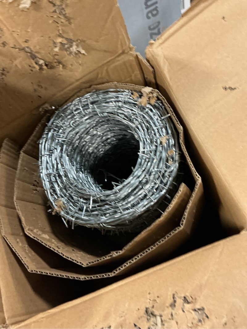 Condition photo showing Good Condition for 328ft barbed wire, 4 point 16 gauge hot-dip galvanized barb wire roll for crafts fences, fence wire for critter deterrent 4-points 328ft 16ga