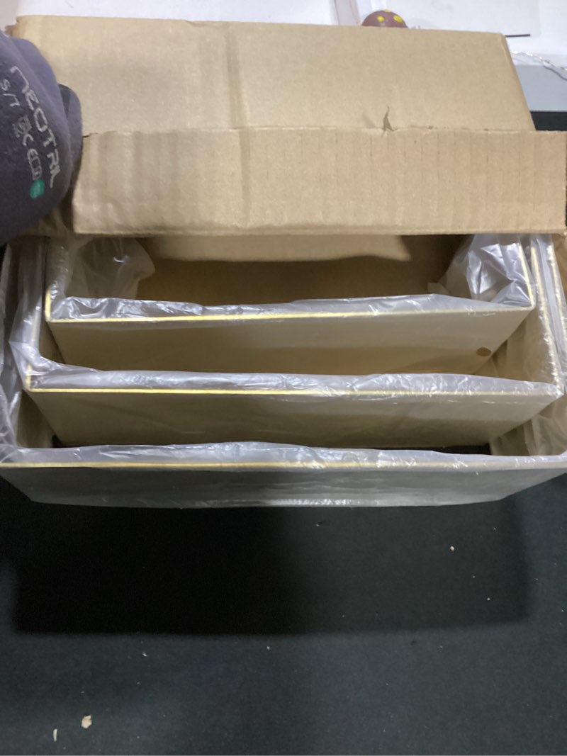 Condition photo showing New/Like New for hedume set of 3 shoe handbag display stand, gold stainless steel purse display risers, countertop risers for perfume handbag shoe jewelry holder