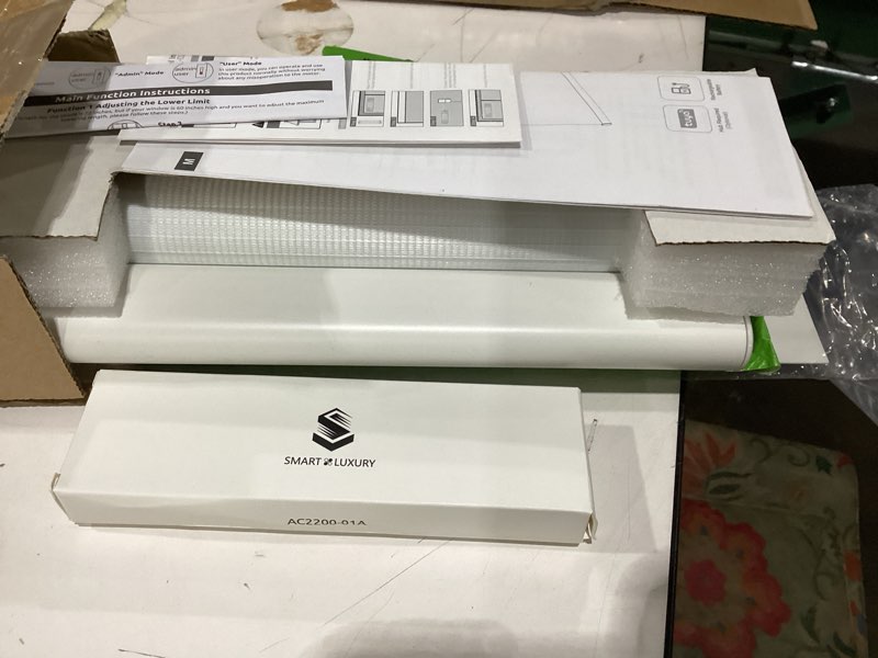 Condition photo showing New/Like New for DENFOON Motorized Zebra Blinds, Solar Powered Dual Layer Automatic Shades with Remote Control, Rechargeable Smart Blinds Horizontal Wireless Electric Shades for Windows, Custom Size, White36 x 72