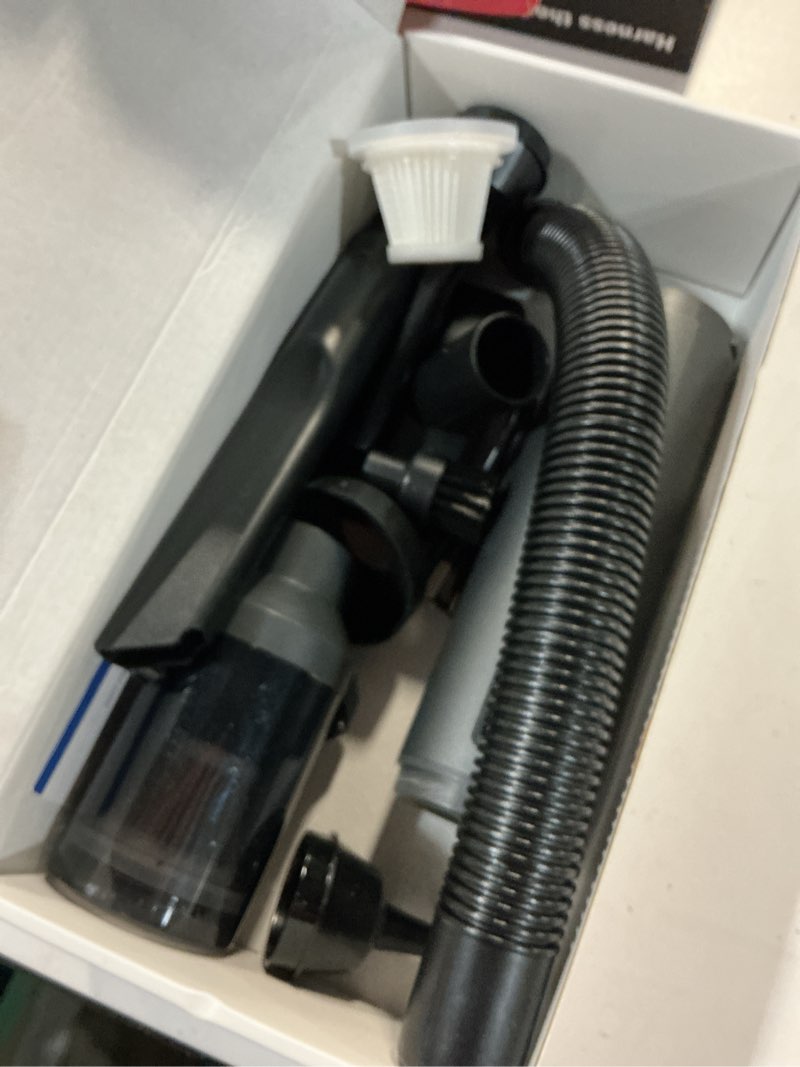 Condition photo showing As Is for car vacuum portable cordless handheld vacuum cleaner 4-in-1 mini cordless vacuum with 2 suction modes and 16800pa suction power blowing & inflating 2 modes handheld vacuum for car, desk, keyboards black