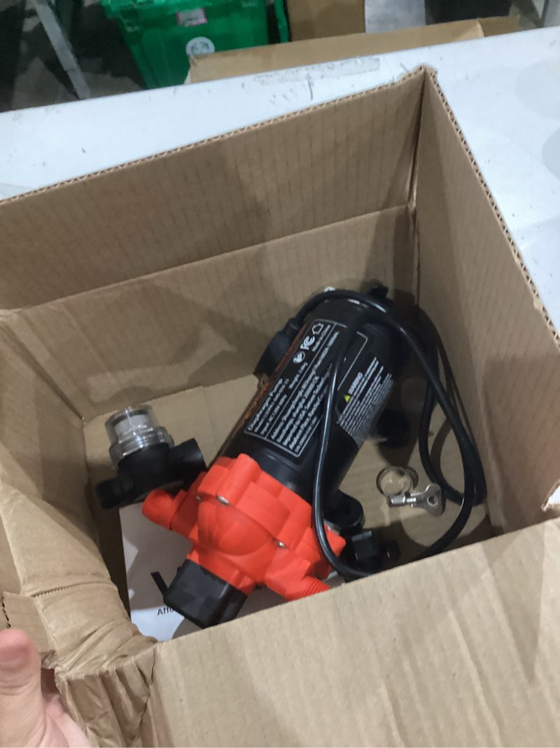 Condition photo showing As Is for vevor water pressure pump, 110v ac 4 gpm, 3-chamber on demand electric diaphragm water transfer pump, 45 psi max pressure, automatic pressure switch, for home kitchen garden irrigation car washing 110v, 3-chamber, 4.0gpm, 45psi
