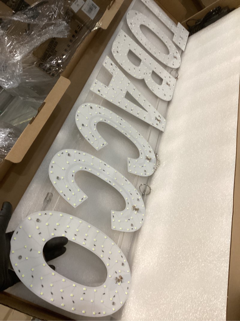 Condition photo showing Good Condition for 38"x10" Large LED Tobacco Sign for Smoke Shops, Super Bright Unique Design Tobacco Sign with Hanging Installation, High Visibility for Stores Retail Shops Window (White) TOBACCO (38"x10")