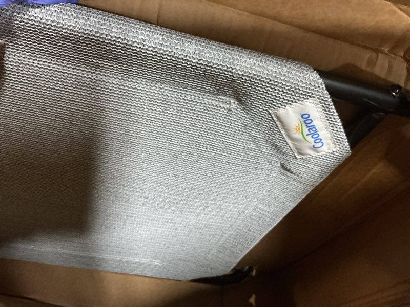 Condition photo showing As Is for Amazon Basics Cooling Breathable Elevated Dog Bed with Metal Frame for Large Dogs, 51 x 31 x 8 Inch, Grey Grey Large