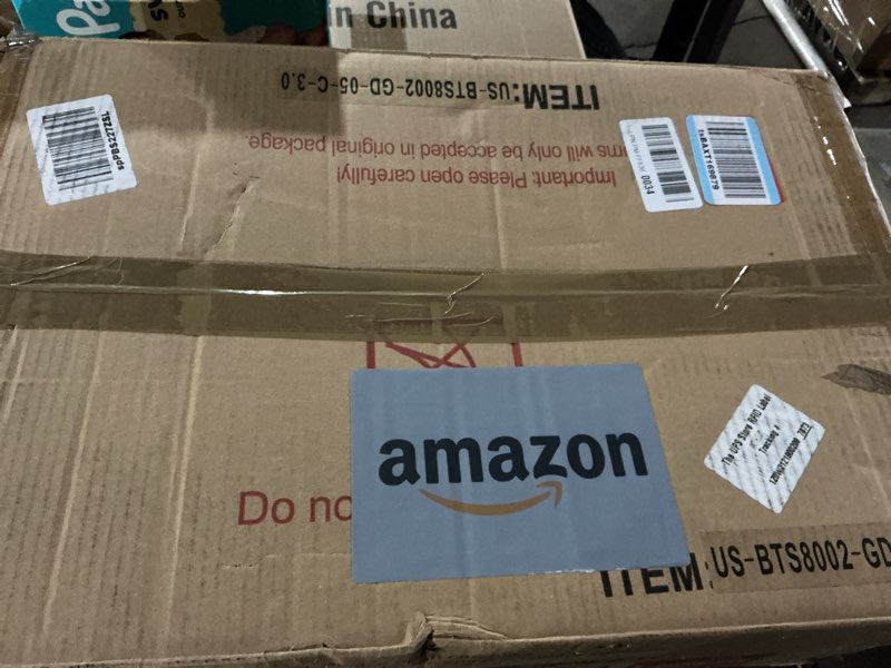 Condition photo showing Good Condition for Bathroom Boat Shape Artistic Glass Vessel Sink Free Black Faucet and Pop-up Drain Set, Gold